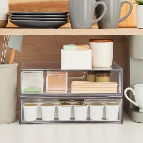 STORi STAX Plastic Stackable Organizer Drawers (Set of 2) Clear | 12.5" Wide | Set Includes Two Open Drawer | Organize Office Desk Accessories & Sort Paper | Made in USA (Pack of 2)