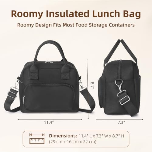 LOVELYWIND Large Insulated Lunch Bag For Women, Black Lunch Box 12L