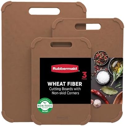 Rubbermaid 3pc Reversible Wheat Fiber Cutting Board Set | BPA Free Non Toxic Cutting Boards for Kitchen – Dishwasher Safe, Non-Slip Corners & Lightweight | For Meat, Veggies & Fruits