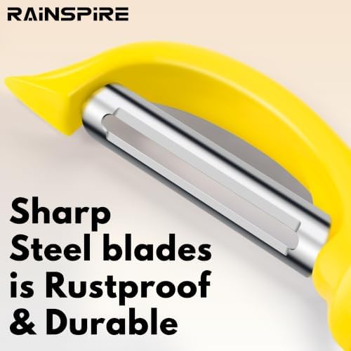 Rainspire Vegetable Peeler Potato Peelers for Kitchen, Sharp Stainless Steel Blades Veggie, Comfortable Handle Fruit Peeler, Carrot Peeler Apple Peeler Dishwasher Safe, Yellow, 1-Pack