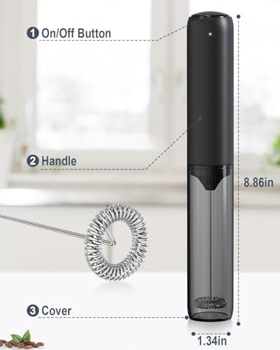 Rechargeable Milk Frother USB, Handheld Electric Foam Maker with Whisk Drink Mixer & Foamer for Coffee, Latte, Matcha, Hot Chocolate