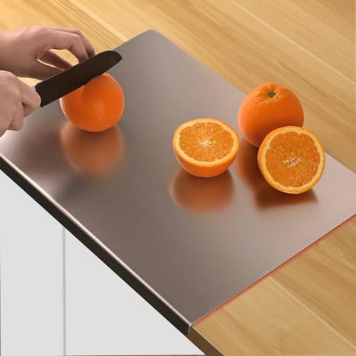 HUAKENER Large Stainless Steel Cutting Board for Kitchen, with Silicone Mat