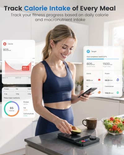 Smart Food Scale with Nutrition Calculator, INSMART Kitchen Scale with App for Calories, Fat, Carbs & Protein Tracking, 0.1g High Precision Calorie Scale for Meal Prep & Weight Loss, LED Display, 11lb