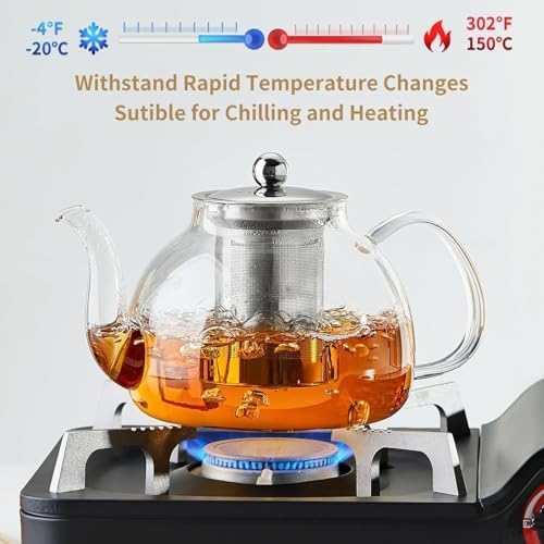 DOPUDO Glass Teapot with Infuser, 42 oz Borosilicate Tea Kettle