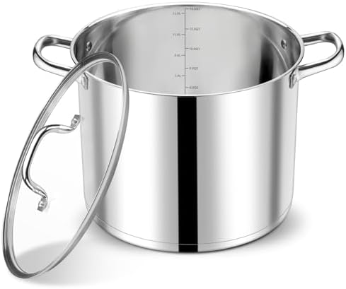 P&P CHEF 14 QT Stainless Steel Stock Pot with Lid, Cooking Pot for Soups