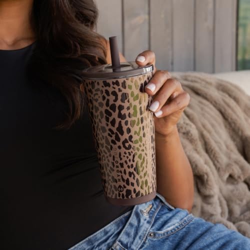 HydroJug Everyday Tumbler 20 oz, Ceramic-Lined Straw Cup, Brown Leopard