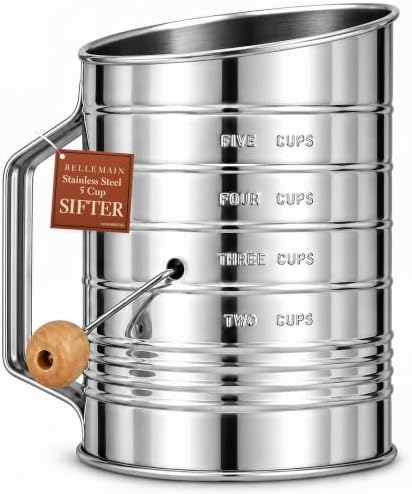 Bellemain Stainless Steel Flour Sifter for Baking with Hand Crank - 5 Cup
