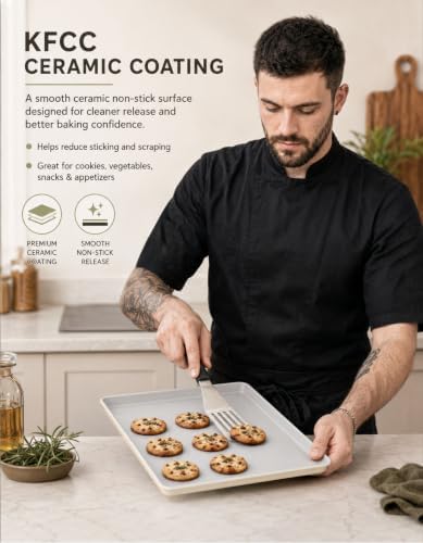 Boxiki Kitchen Ceramic Baking Sheet 15" x 10" Quarter Sheet Pan - KFCC Korean Ceramic Nonstick Cookie Sheet, Heavy Duty Aluminized Steel Baking Tray, Oven Safe to 550°F, For Cookies & Vegetables