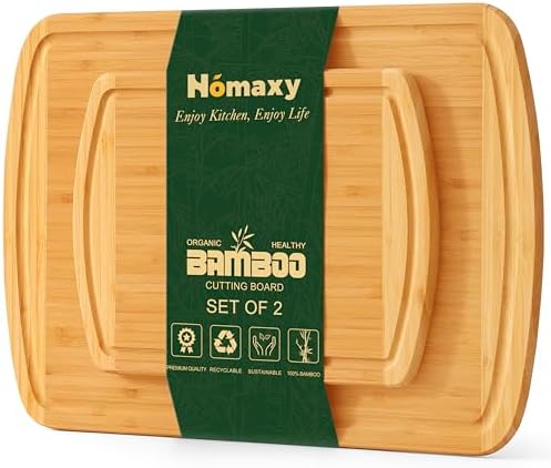 Homaxy Bamboo Cutting Boards for Kitchen Set of 2, Two-Tone