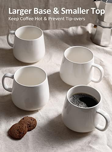 Teocera Coffee Mugs Set of 4-12oz Chip-Resistant Ceramic Cups with Ergonomic Handle | Dishwasher & Microwave Safe White Mugs | Keeps Beverage Hot, Perfect for Family Kitchen & Holiday Gifts