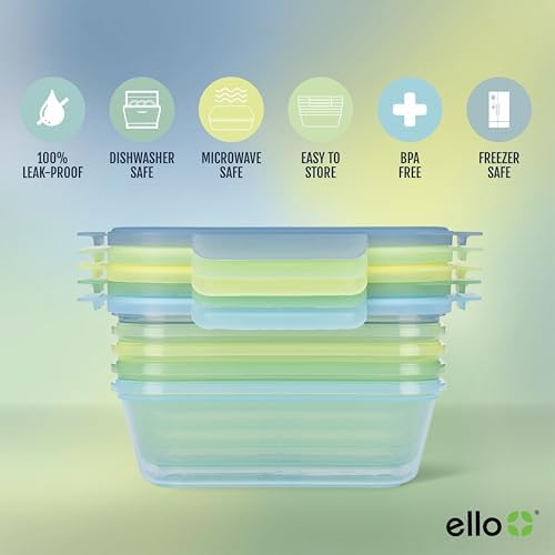 Ello Snap & Nest 4.5 Cup Plastic Meal Prep Set, 10 Piece, Seafoam