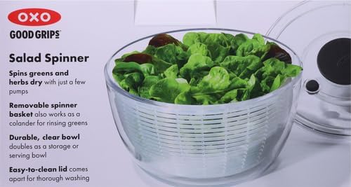 OXO Good Grips Salad Spinner | Lettuce Spinner | Fruit Washer | Fruit Washing Bowl with Strainer | Vegetable Cleaner | Salad Cleaner | Lettuce Washer | 6.22 Quart Capacity (Pack of 4)