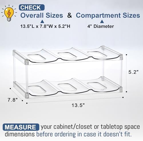 LARGER Compartment - Stackable Water Bottle Organizer Holder - for Stanley & Others' Large Tumbler - Clear Wine Rack, Cup Bottle Holder for Cabinet Home Countertop Fridge Pantry Shelf, 2 Tier Hold 6