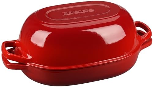 EDGING CASTING Enameled Cast Iron Oval Dutch Oven Pot with Lid, Dutch Oven for Sourdough Bread Baking, Bread Oven, Bread Dutch Oven, Oval Bread Pan, 7qt, Red