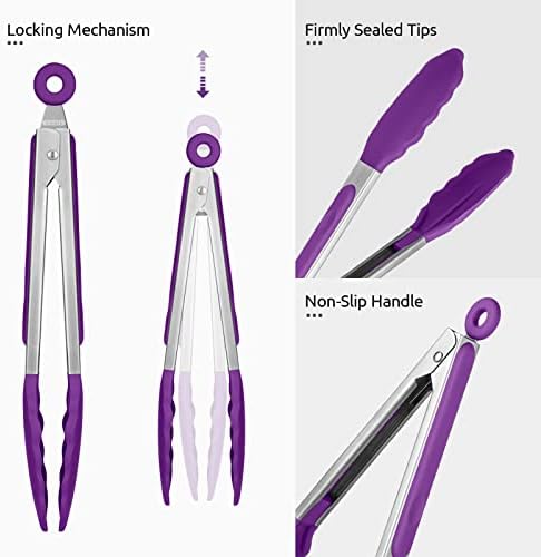 U-Taste Kitchen Tong for Cooking, 480ºF Heat-Resistant Tps, 9in/Purple