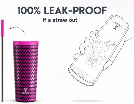 Meoky 24 oz Insulated Tumbler with Lid and Straw, Stainless Steel Vacuum Insulated Tumbler, Keeps Cold for 24 Hours, 100% Leak Proof, Fits in Car Cup Holder (Bolt)