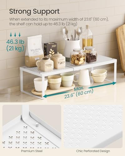 SONGMICS Spice Rack, Expandable Kitchen Countertop Shelf, Steel, Set of 4