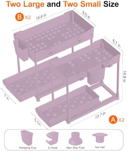 Sevenblue 4-Pack 2-Tier Under Sink Organizer with Pull Out Drawers
