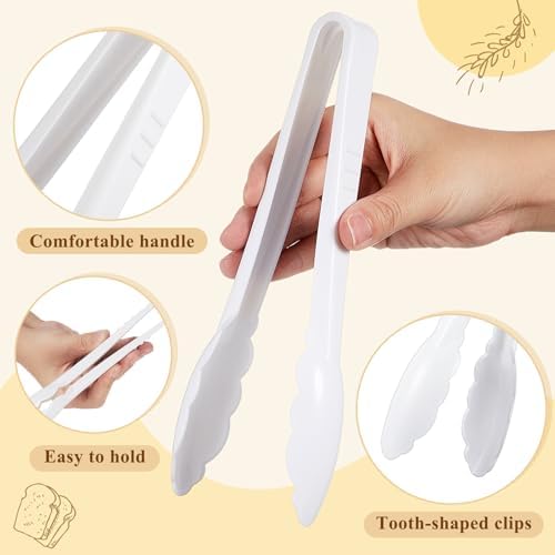 Tessco 50 Pcs Plastic Tongs, 9 Inch Disposable Serving Tongs,White