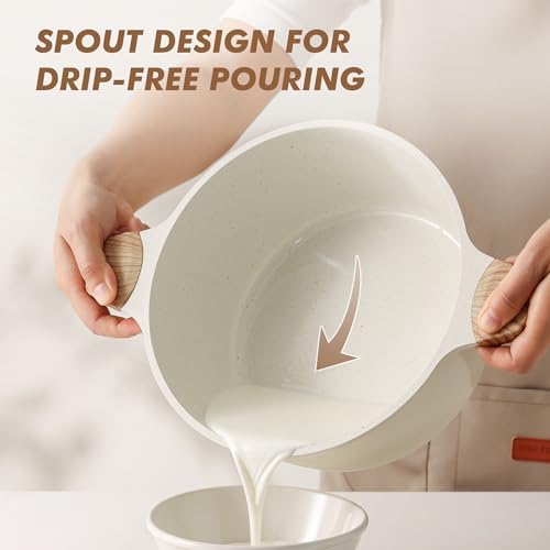 SENSARTE Ceramic Nonstick Stock Pot with Lid, 7 Quart, Creamy White