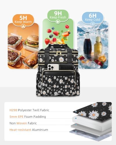 Lunch Box for Women Double Deck Large Lunch Bag Women Daisy Tote Lunch Bag