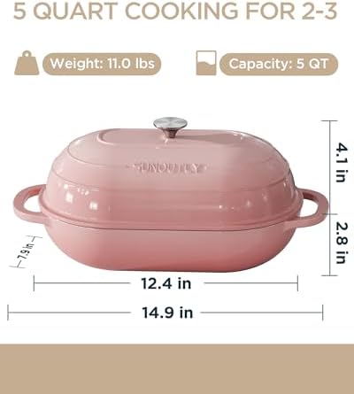 Enameled Cast Iron Bread Oven, 5QT Cast Iron Dutch Oven for Homemade Sourdough Bread Baking, Oval Bread Pot with Dome Lid & Cotton Potholders, Gentle Pink