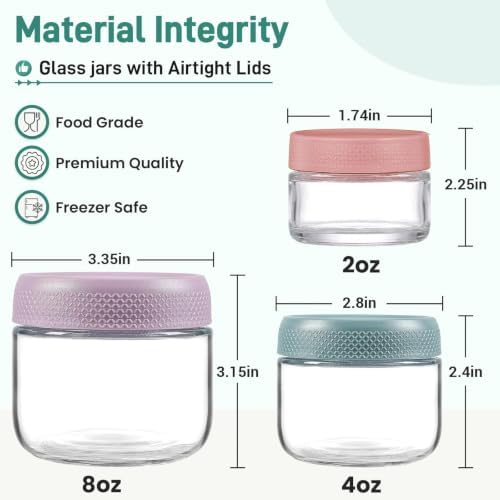 NETANY 12 Pack Overnight Oats Containers with Lids, 8oz & 4oz & 2oz Mason Glass Jars