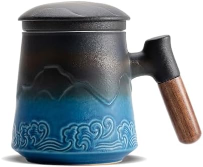 ZENS Tea Cup with Infuser and Lid for Loose Leaf Tea Steeper, 15oz Blue