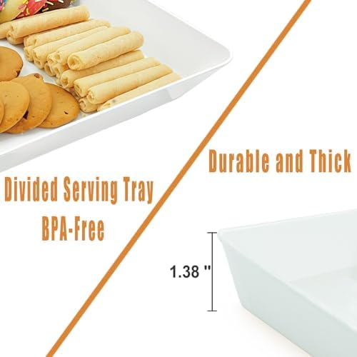 Serving Tray Platter, 5 Pcs Food Tray for Veggie Fruit Snack Dessert Cookie Cheese, Food Trays for Party Supplies Display, Plastic Platters for Serving Food, Large White Trays, BPA Free
