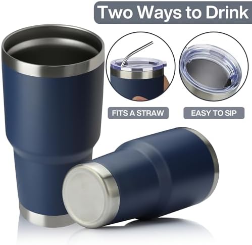 MEWAY 30oz Insulated Tumbler With Lids and Straws,Stainless Steel Double Vacuum Coffee Tumbler Cup, Brush, Durable Powder Coated Coffee Cup for Cold & Hot Drinks, Office, Travel(Navy,12 PACK)