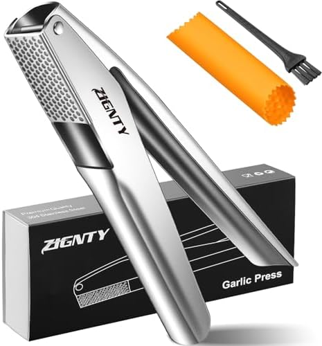 Garlic Press Stainless Steel, Professional Crusher No Peel Required