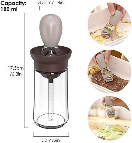 Oil Dispenser with Brush - 2 Pack 180ml Glass Olive Oil Dispenser Bottle with Basting Brush for Cooking Frying Baking Kitchen, T-OB21 Grey