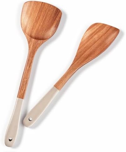 2Pcs Wooden Spatula for Cooking Kitchen Long Handle Spatula Set for Mother