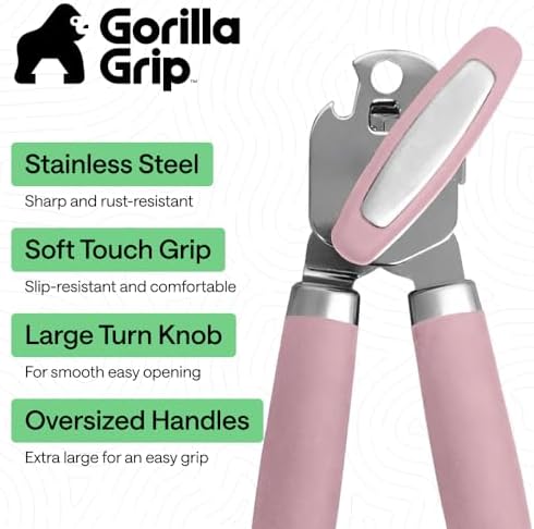 GORILLA GRIP Original Model Stainless Steel Manual Can Opener, Pink