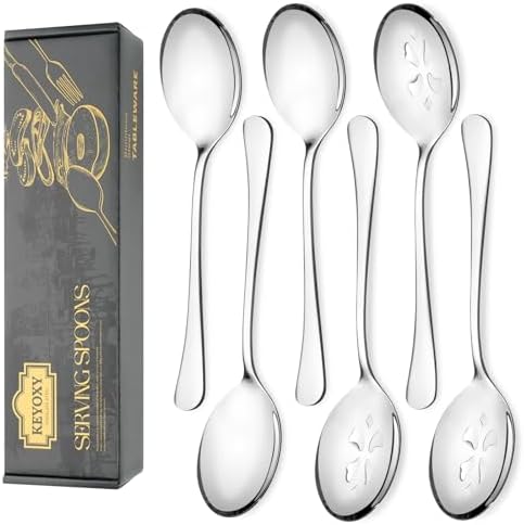 10-Inch 6 Piece Serving Spoon Set - 3 Large, 3 Slotted