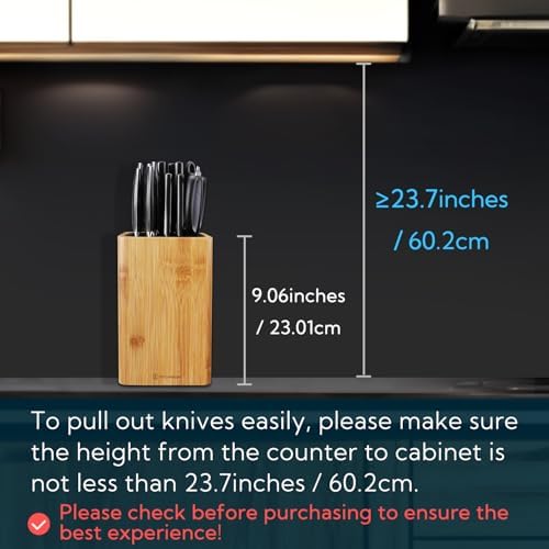 Deluxe Universal Knife Block with Slots for Scissors and Sharpening Rod - Bamboo Knife Holder For Safe, Space Saver Knives Storage - Unique Slot Design to Protect Blades - by KITCHENDAO