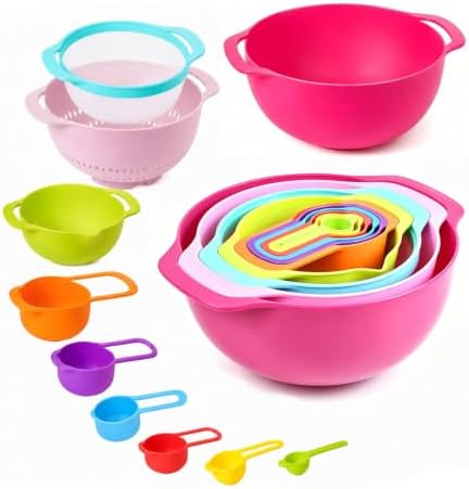 Mixing Bowls, Nesting Baking Bowls with Colander & Fine Mesh (Candy-10PCS)