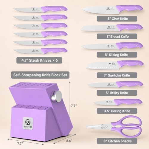 imarku 14-piece Japanese kitchen knife set, including knife block sharpener