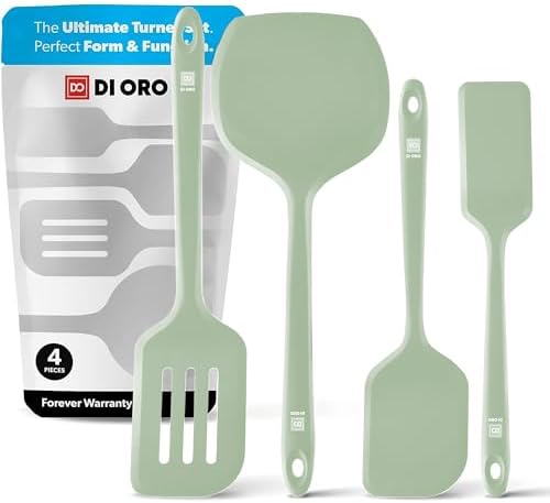 DI ORO Silicone Turner Spatula Set - 600F Heat Resistant, 4-Pc Sage