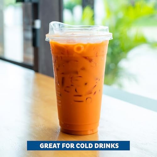Freshware Clear Plastic Cups with Strawless Sip Lids [100 Cups - 20 oz] Disposable Tumblers for Iced Coffee, Smoothie, Milkshake, Cold Drinks