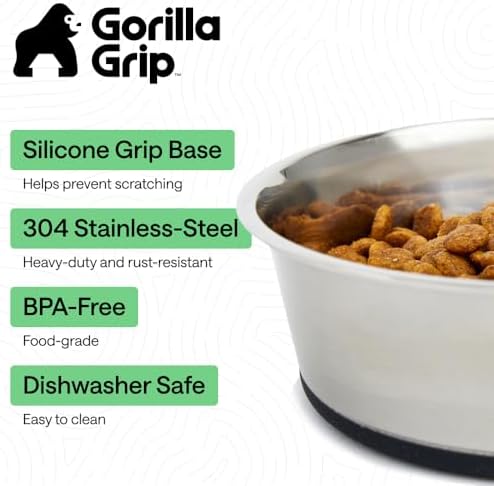GORILLA GRIP Dog Bowl, Food Grade Stainless Steel Water Bowls, 2 Cup Black