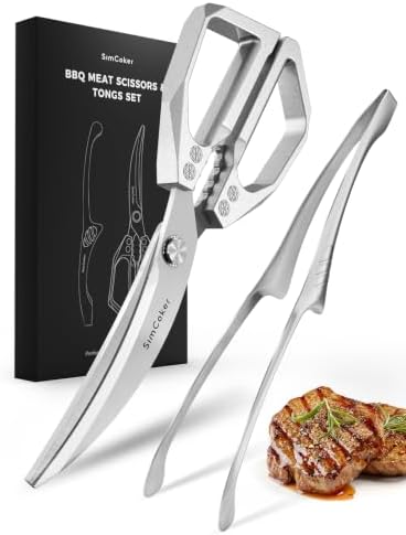 Korean BBQ Scissors Set with Tongs for Table-Side Meat Cutting & Sharing