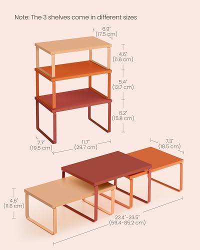 SONGMICS Cabinet Organizer Shelf, Set of 3 Spice Rack, Kitchen Storage