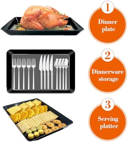 Serving Tray Platter, 6 Pcs Food Tray for Veggie Fruit Snack Dessert Cookie Cheese, Food Trays for Party Supplies Display, Plastic Platters for Serving Food, Large Trays, BPA Free