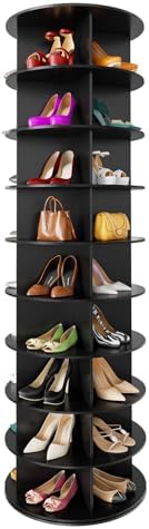 SpaceAid 9 Tier Rotating Shoe Rack Tower, Spinning Shoe Display Lazy Susan, Revolving 360 Shoe Rack Storage Round Carousel, Vertical Handbag Rotate Shoes Closet Organization (9-Tier Black)