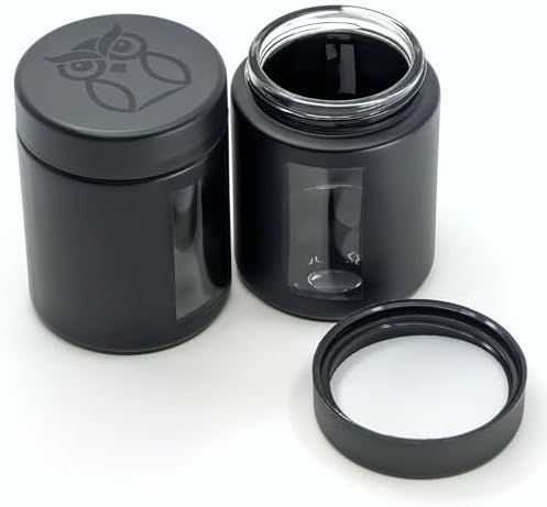 Treehouse Smell Proof Containers (120mL), Jars with Airtight Lids for Herbs, Spices, Coffee and Tea, Air Tight Glass Storage Jars with UV Protection Glass, (Set of 2) (Matte Black)