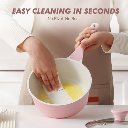 SENSARTE 2QT Ceramic Nonstick Saucepan with Lid, PTFE/PFAS Free, Pink