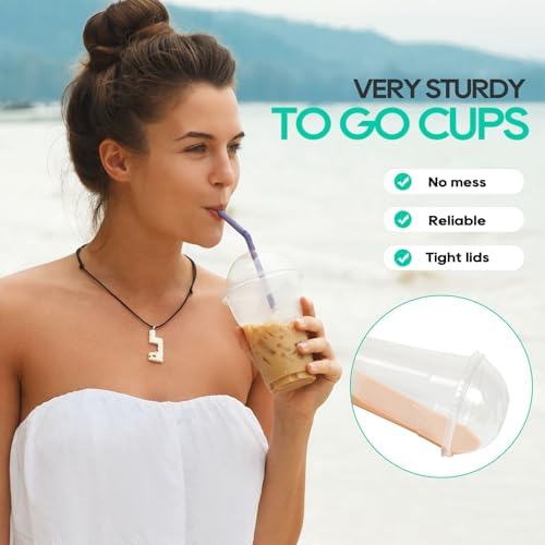 JOLLY PARTY 100 PACK 16 oz Clear Disposable Plastic Cups with Dome Lids