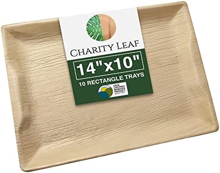 Charity Leaf Disposable Bamboo 14" x 10" Trays (10 Pieces) Bamboo Serving Platters, Disposable Boards, Eco-Friendly Dinnerware For Weddings, Catering, Events