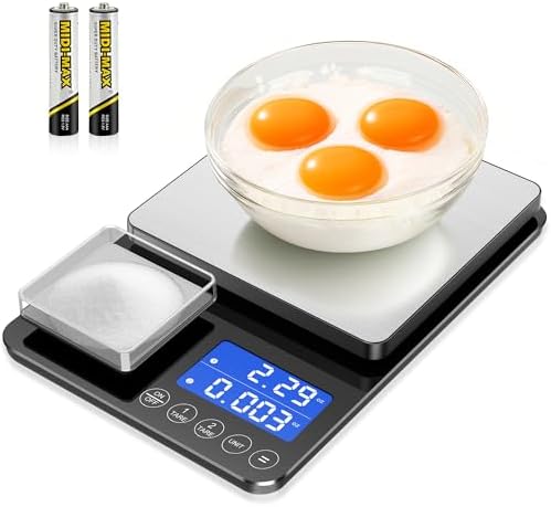 KUAIVO Dual Platform Digital Kitchen Scale, 33lb/15kg & 0.001oz/0.01g Precision, Two Scales in One, Coffee & Food Scale, Dual Display, Stainless Steel, Tare, g/oz/lb/ml